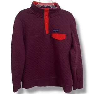 Patagonia Organic Cotton Quilted Half Snap Fleece Pullover Burgundy Size Medium